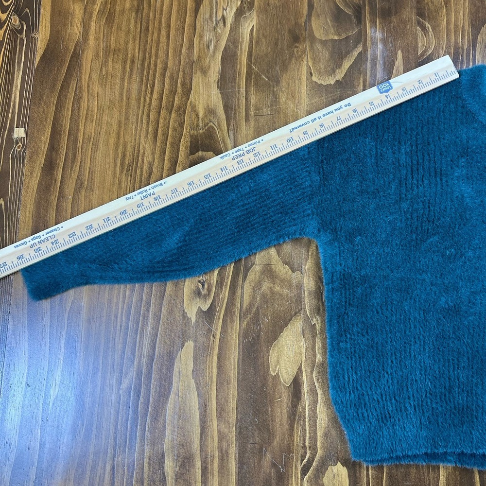 Abercrombie Fitch Soft Teal Alpaca Blend Fuzzy Cropped‎ Crewneck Sweater M - Picture 5 of 6